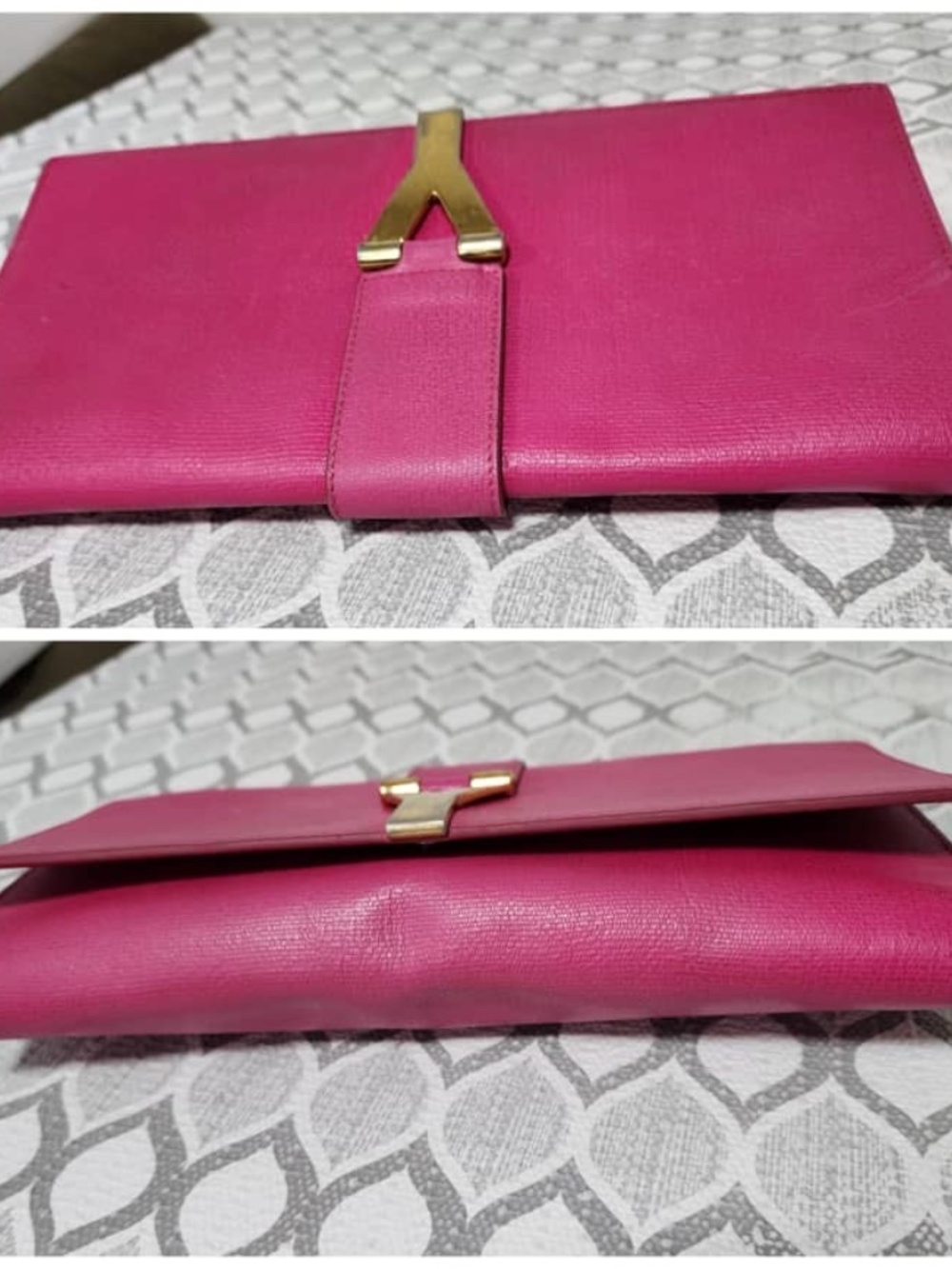 Authentic YVES SAINT LAURENT Calfskin Leather Ligne Y Clutch Bag Pink - Picture 12 of 14